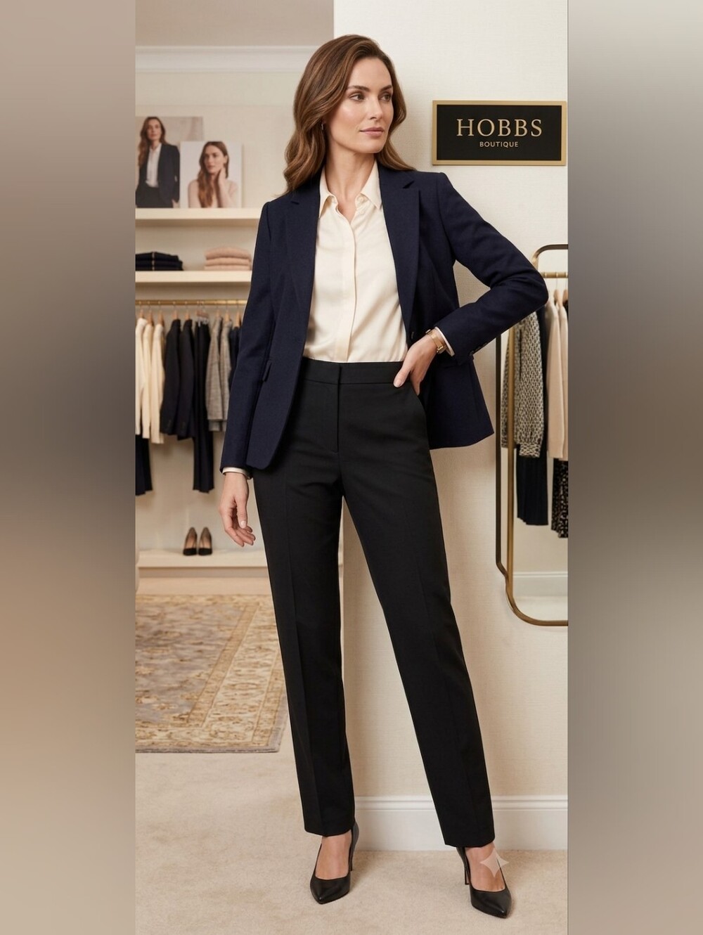 Hobbs Black High-Rise Straight-Leg Trousers